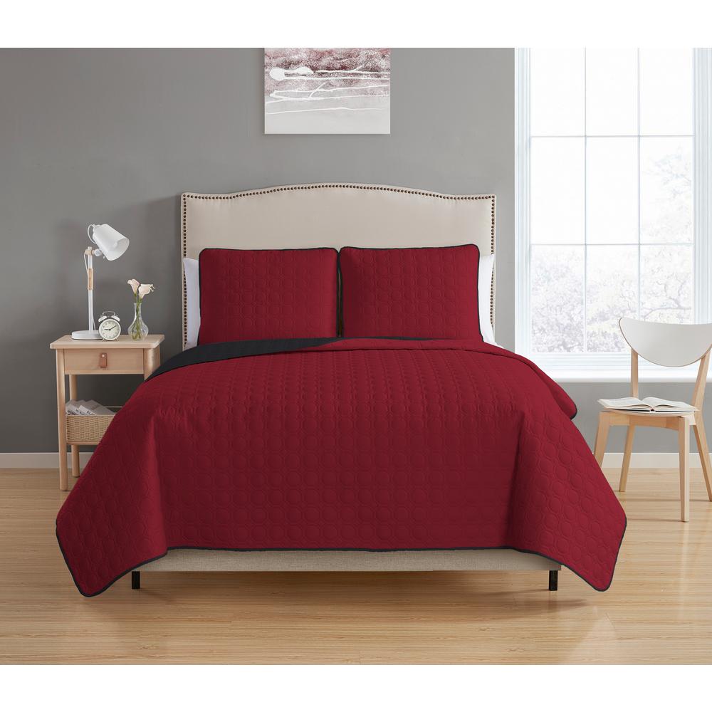 Bethany Reversible 3 Piece Burgundy Black King Quilt Set M636837 The Home Depot
