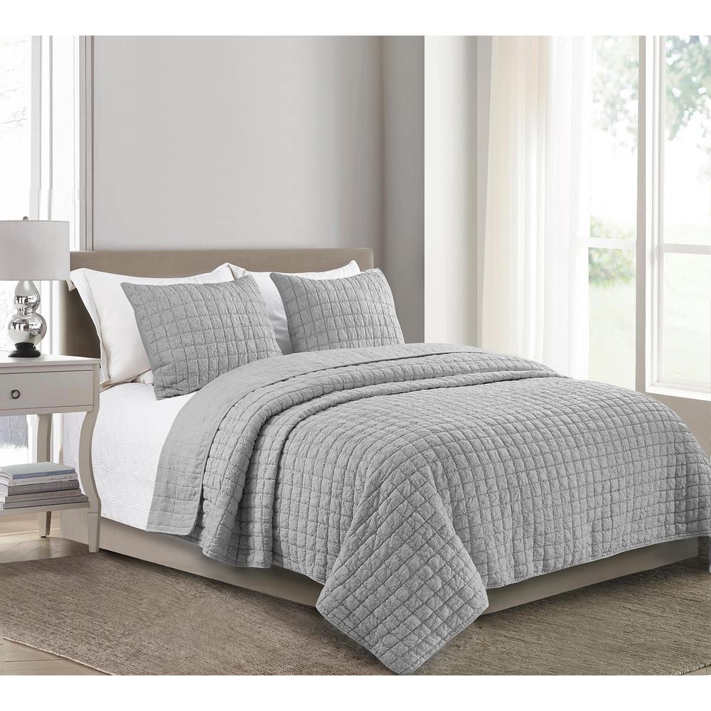 James Home Box Puckered Ultra Soft Light Grey Microfiber F Q Quilt