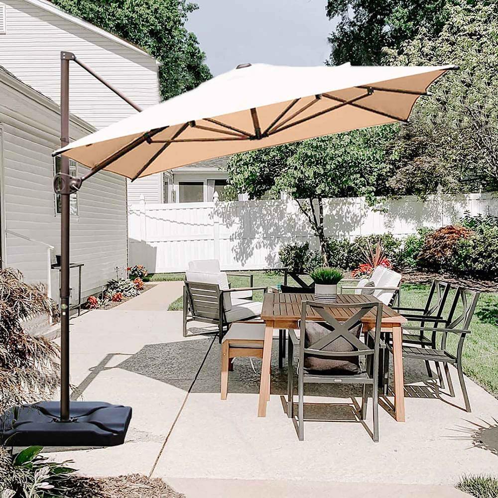 Abba Patio 8 Ft X 12 5 Ft Aluminum Cantilever Patio Umbrella With Cross Base In Beige Hdabbamrc8126be The Home Depot