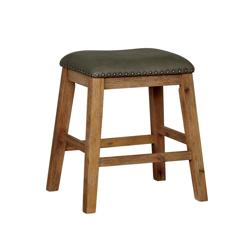 Backless Counter 24 27 Oak Bar Stools Kitchen Dining Weathered Natural Tone Leatherette Bar Stool Set Of 2