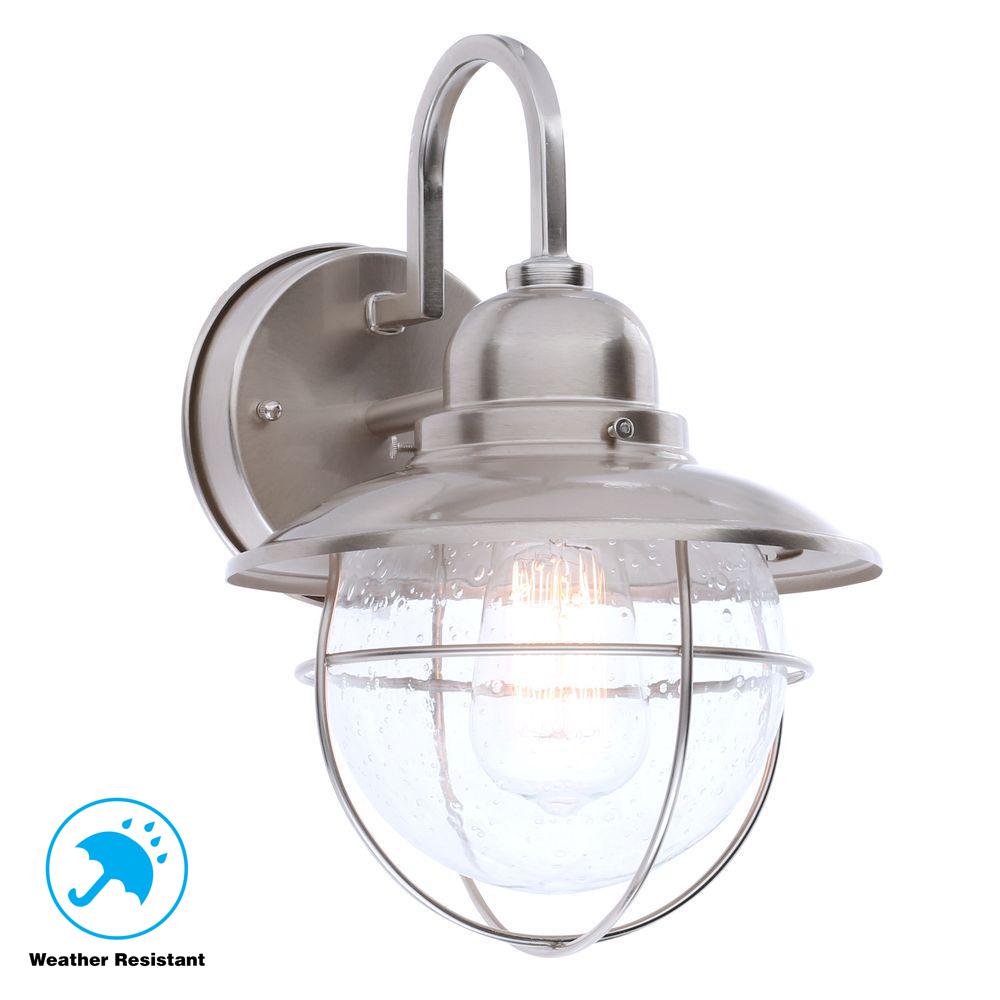 Hampton Bay 1 Light Brushed Nickel Outdoor Cottage Wall Lantern Outdoor Cottage Wall Lantern
