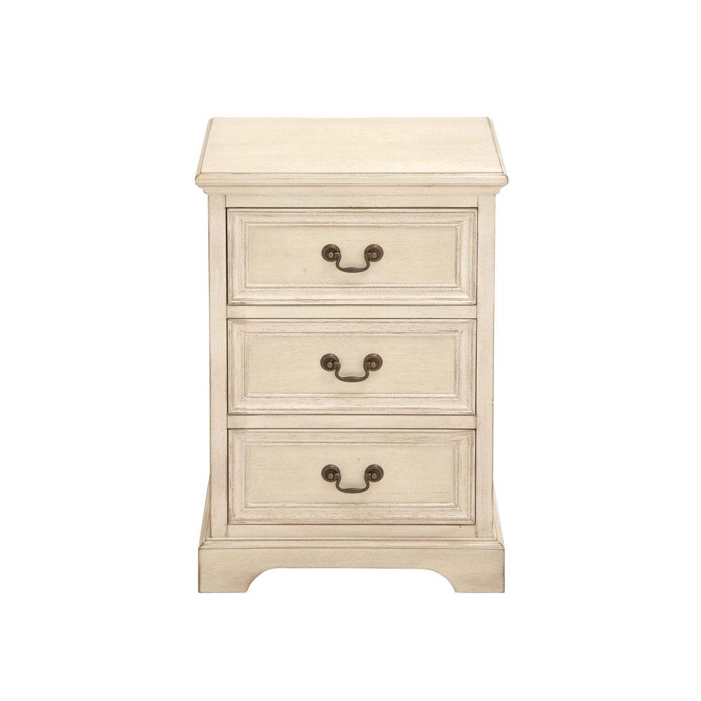 Antique Ivory Modern 3 Drawer Wooden Side Table