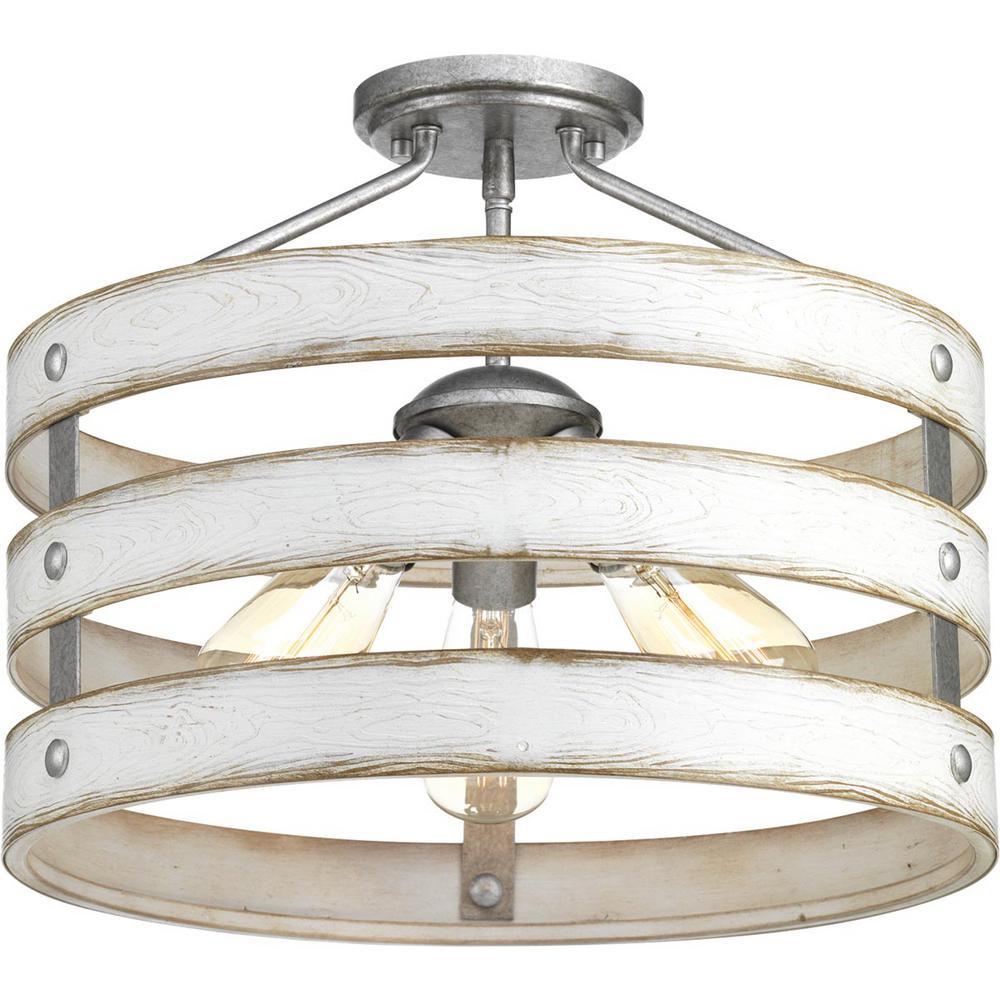 Progress Lighting Gulliver 3 Light Galvanized Entry Way Semi Flush Progress Lighting Gulliver 3 Light