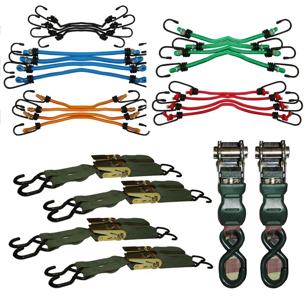 Sportsman 4Piece Ratcheting Tie Downs 1 Assorted Pack of Bungee Straps