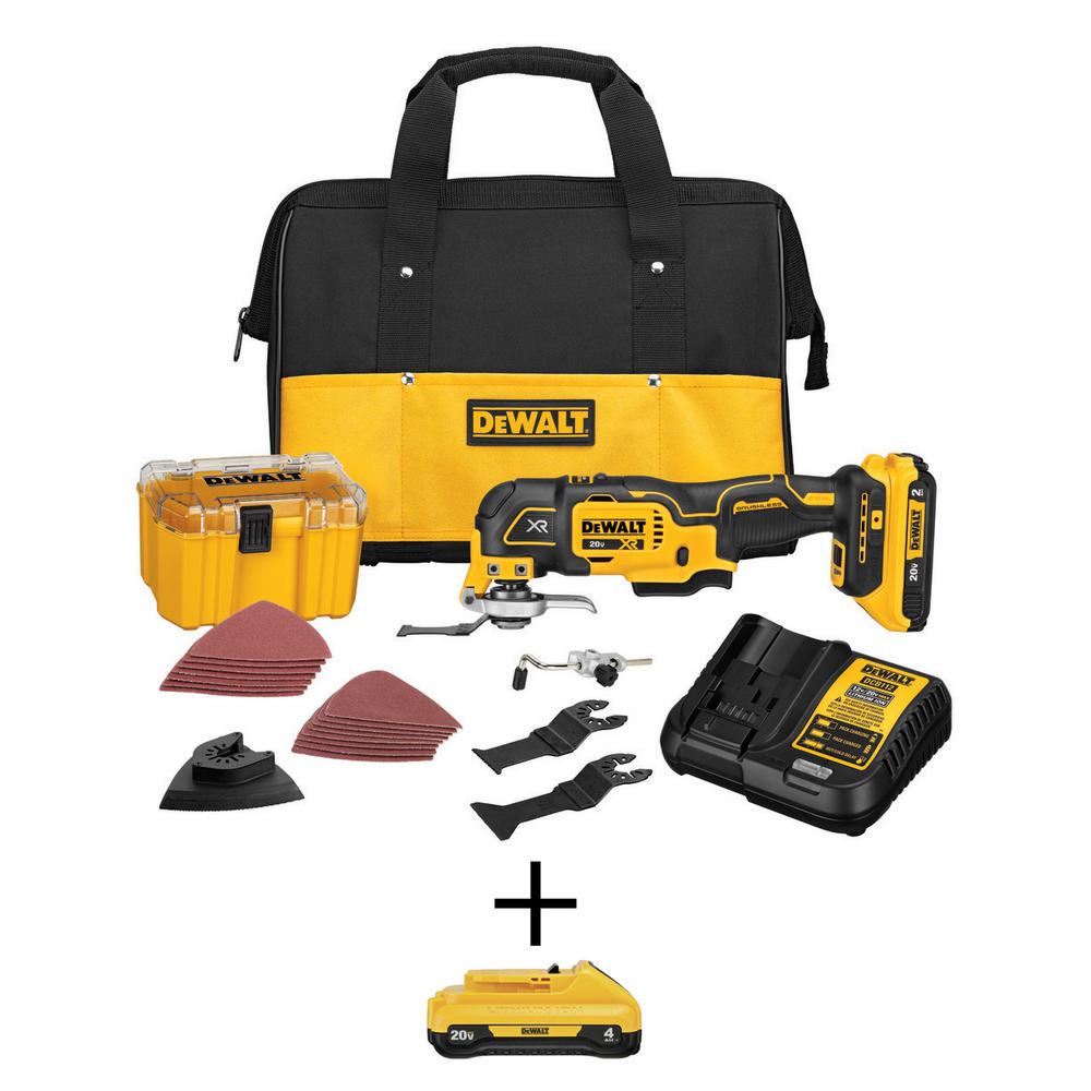 DEWALT 20V MAX XR Cordless Brushless 3-Speed Oscillating Multi Tool, (1) 20V 2.0Ah Battery, and (1) 4.0Ah Battery