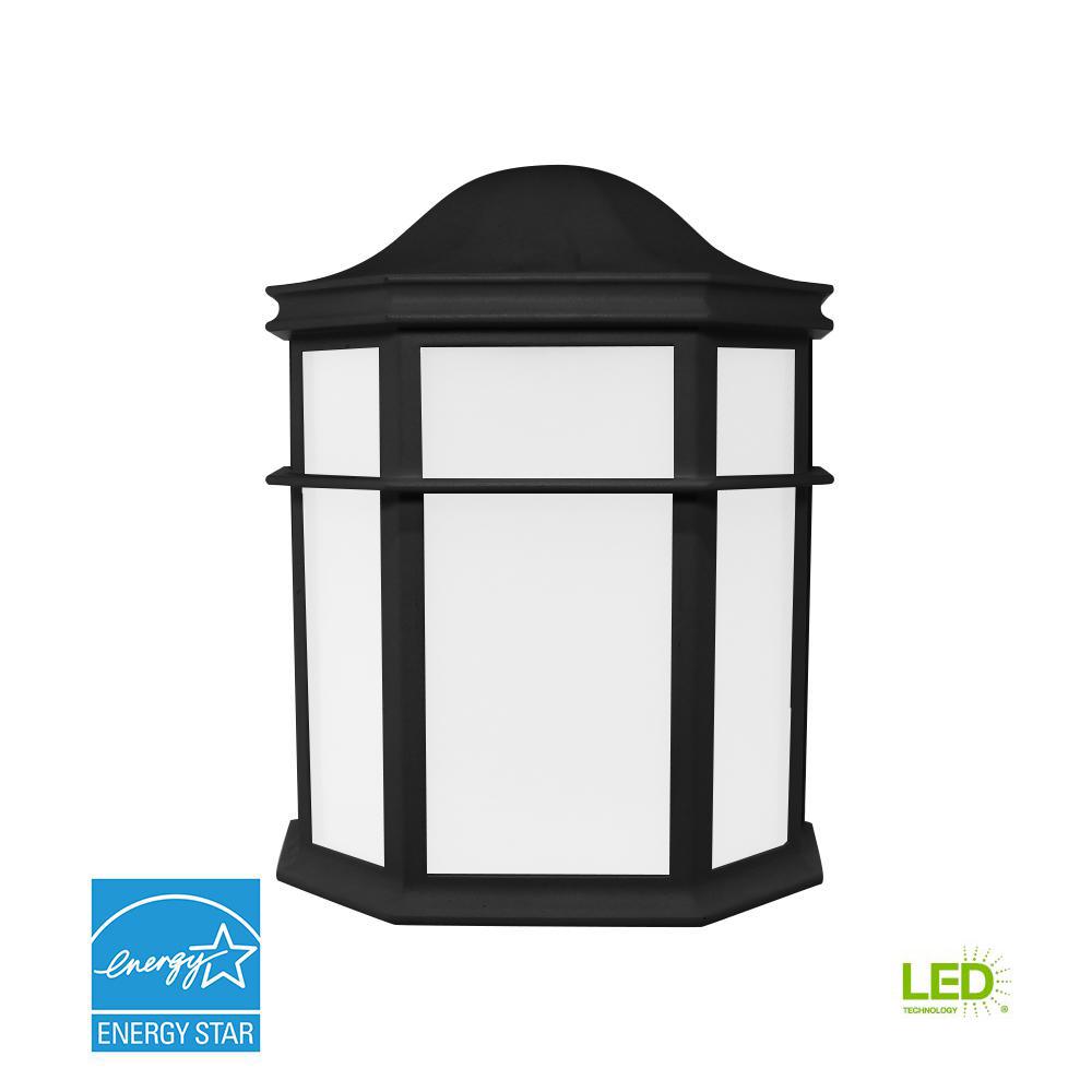 Decorative 1-Light Black Outdoor Integrated LED Wall Mount ...