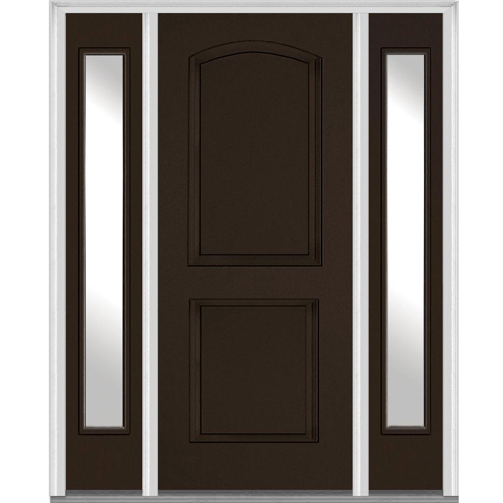 Mmi Door 68 5 In X 81 75 In Left Hand Inswing 2 Panel Arch Painted Fiberglass Smooth Prehung Front Door With Sidelites