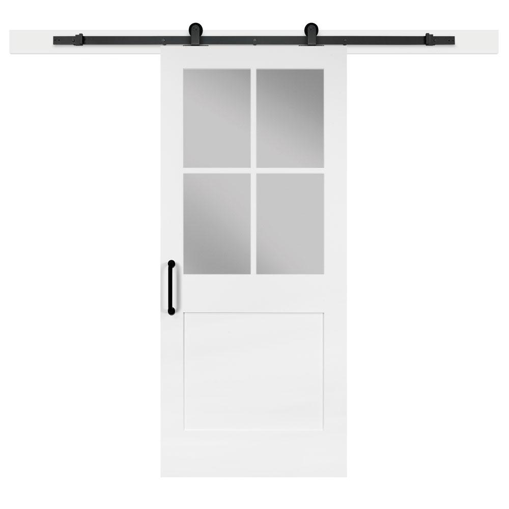 Jeff Lewis 36 In X 84 In White Collar 1 Panel Privacy Half Lite Satin Solid Core Mdf Sliding Barn Interior Door With Hardware Kit