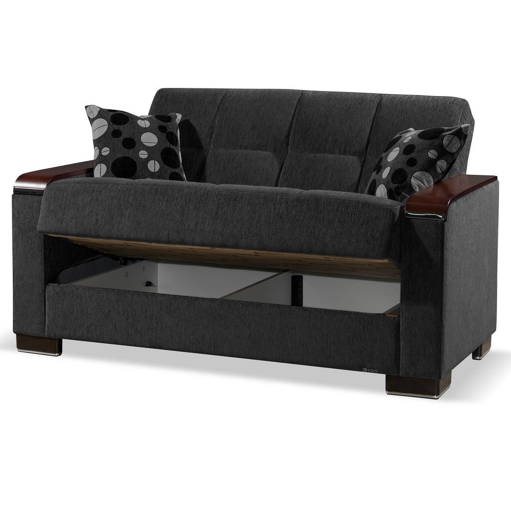 Ottomanson Armada 65 In Dark Gray Chenille 2 Seater Convertible Loveseat With Storage Arm Wls 39 The Home Depot