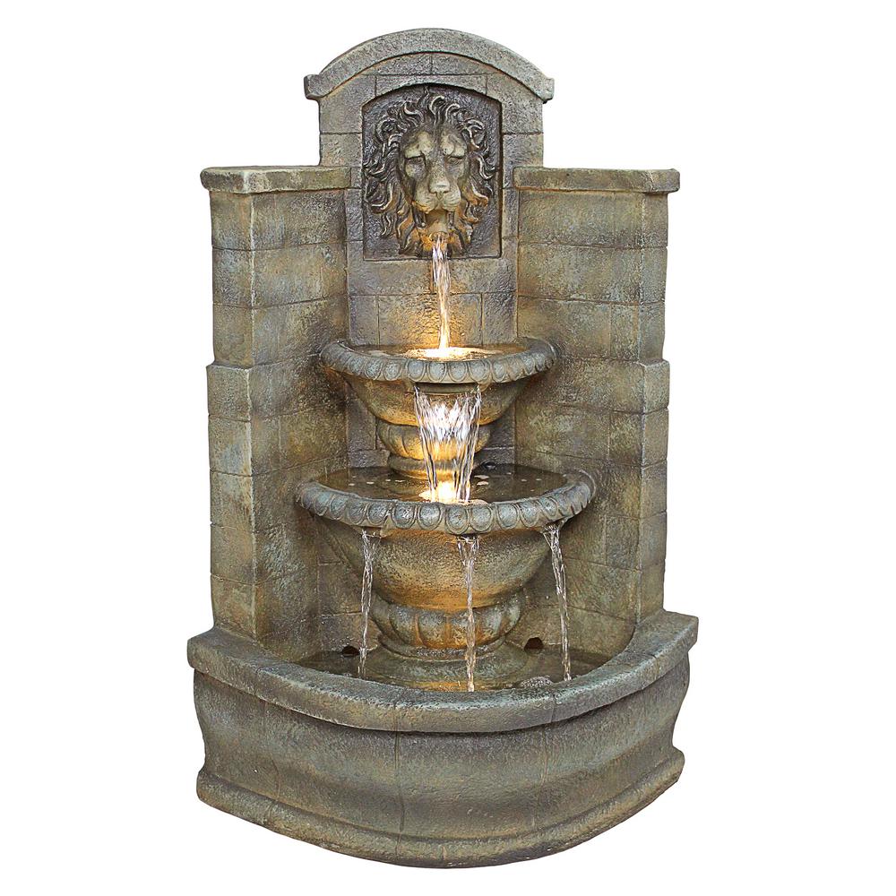 Design Toscano Saint Remy Lion Stone Bonded Resin Corner Fountain
