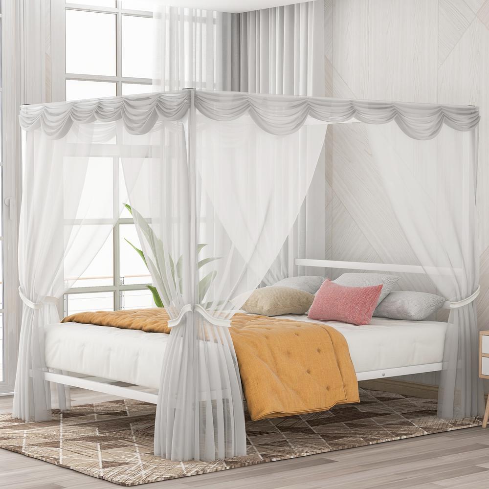 Boyel Living White Metal Framed Queen Canopy Platform Bed With Built In Headboard No Box Spring Needed Classic Design Ly Mf193126aak The Home Depot - Queen Bed No Box Spring Boyel Living White Metal Framed Queen Canopy Platform Bed With Built In Headboard No Box Spring Needed Classic Design Ly Mf193126aak The Home Depot - Queen Bed No Box Spring