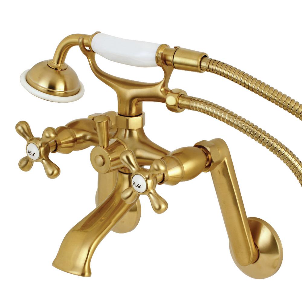 Kingston Brass Victorian 3 Handle Tub Wall Claw Foot Tub Faucet With Handshower In Brushed Brass