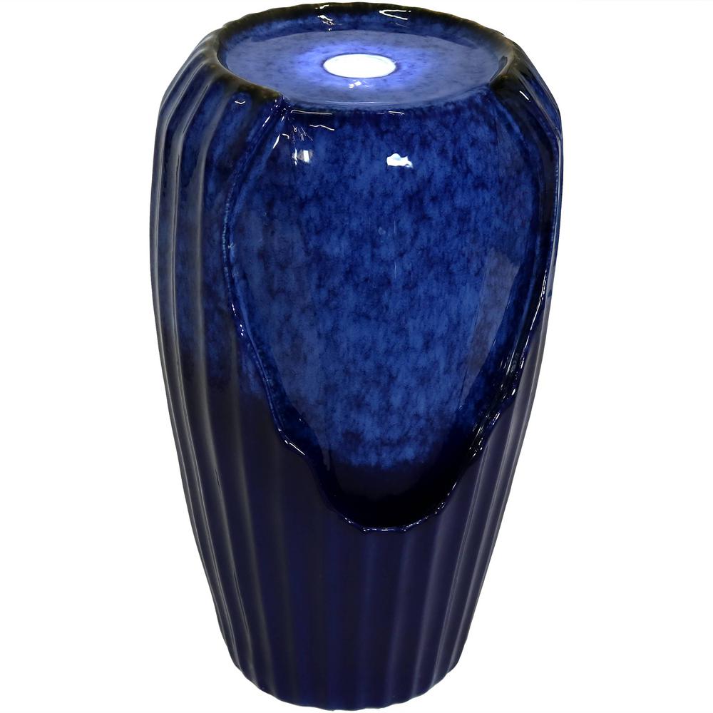 Sunnydaze Decor 22 In Blue Ceramic Vase Outdoor Water Fountain