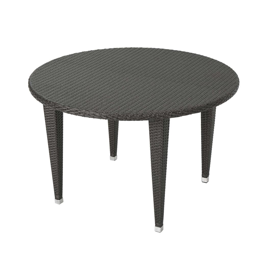 Noble House Mariam Grey Round Wicker Outdoor Dining Table301137 The