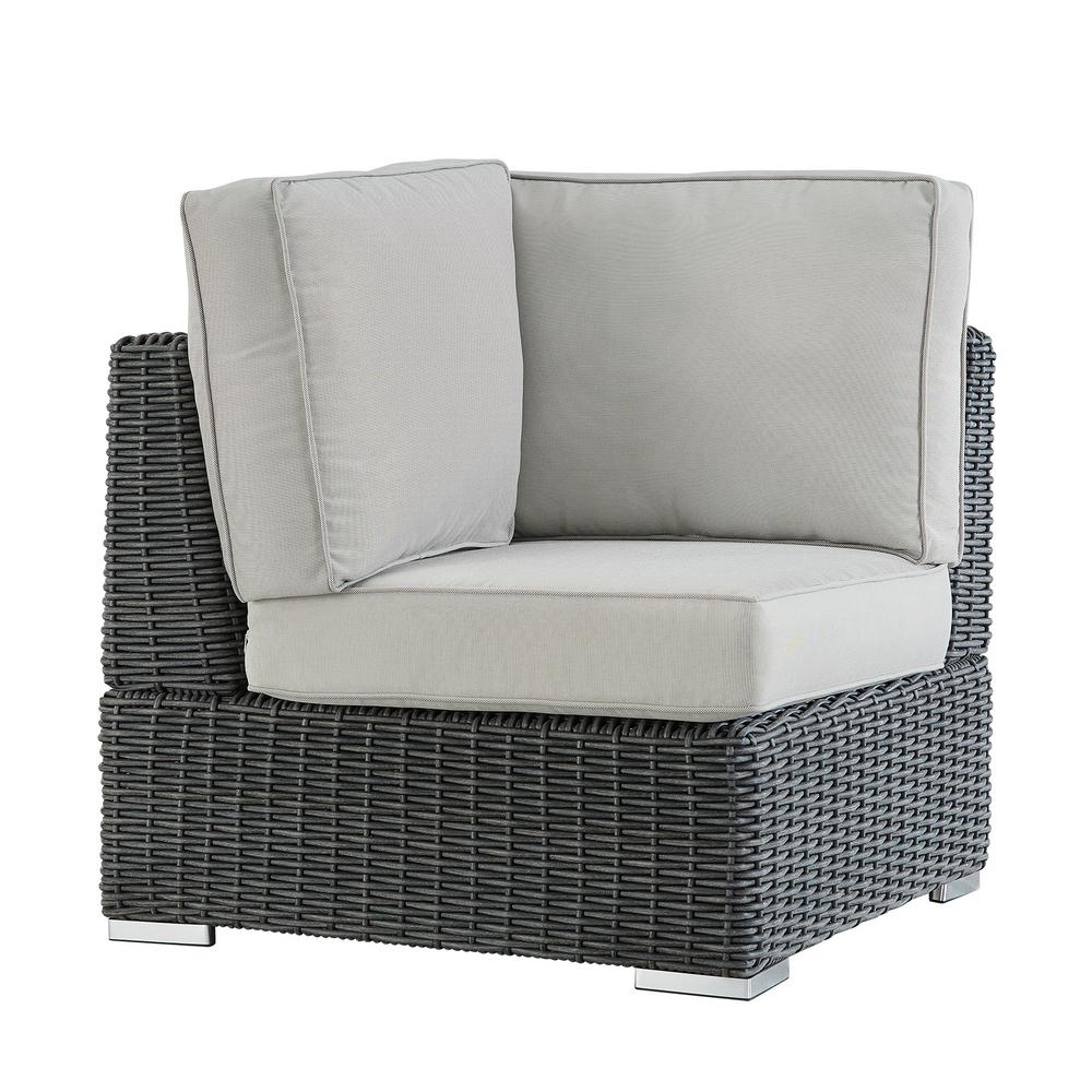 Homesullivan Camari Charcoal Wicker Corner Outdoor Sectional Chair Homesullivan Camari Charcoal Wicker Corner Outdoor Sectional Chair With Beige Cushion