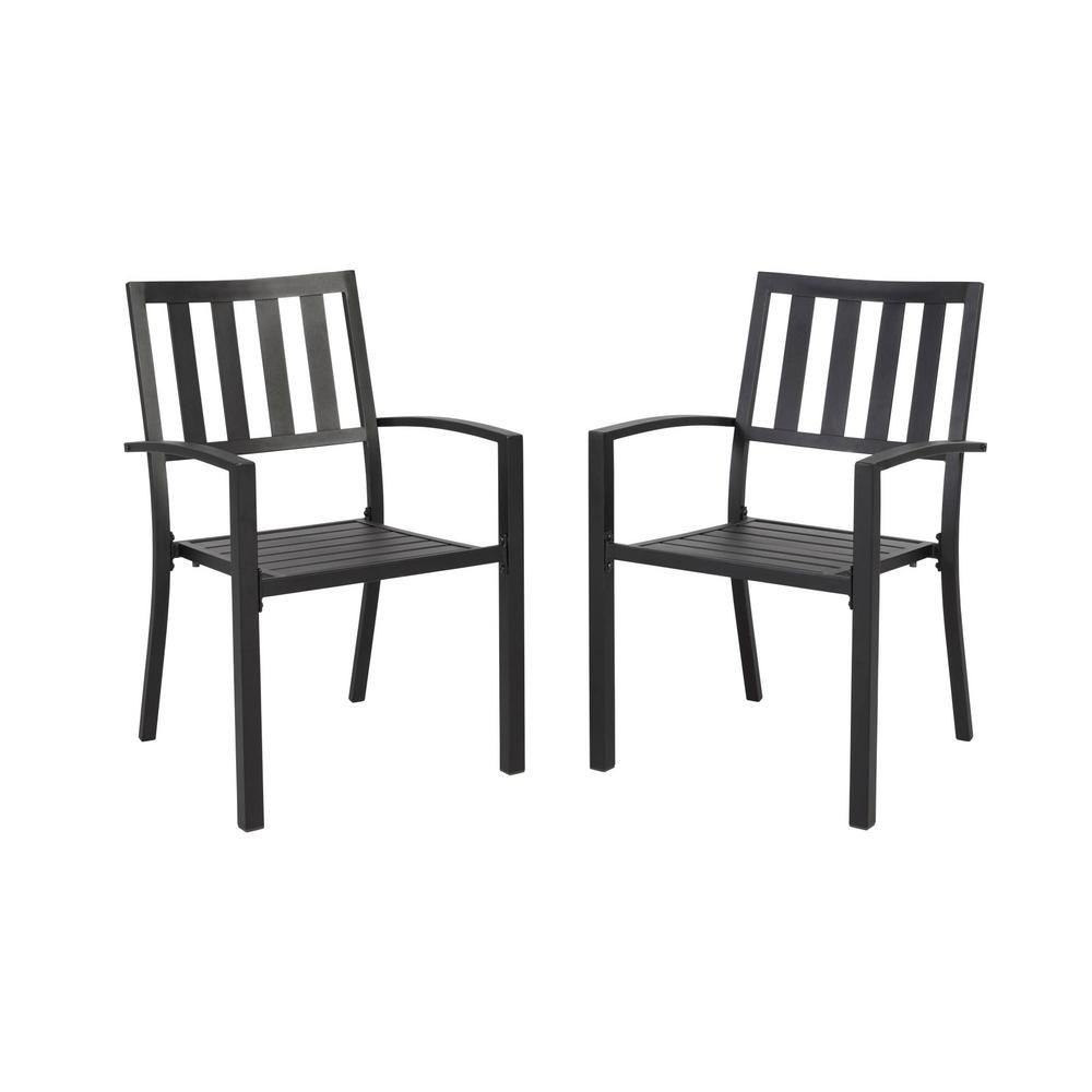 Stylewell Mix And Match Black Stackable Metal Slat Outdoor Patio Dining Chair 2 Pack Fss60508i2pkblk The Home Depot