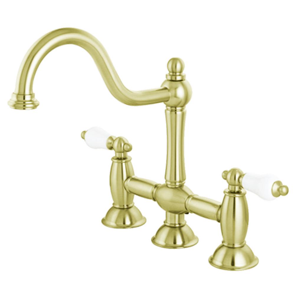 Kingston Brass Küchenarmatur – Brücken-Design, Poliertes Chrom, 8 Zoll Auslauf