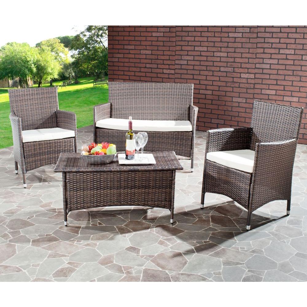 Safavieh Mojavi 4-Piece Wicker Patio Seating Set with Light Gray ...