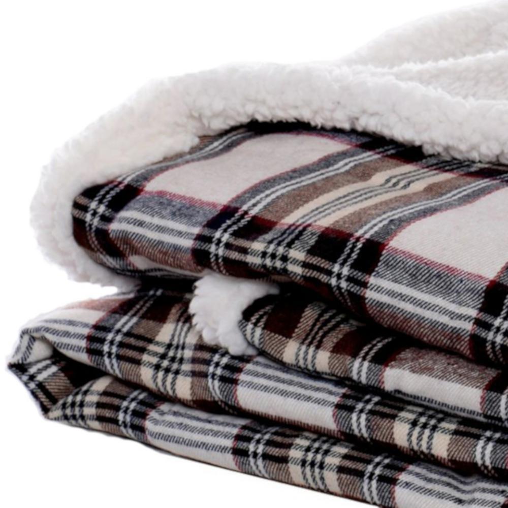 Eddie Bauer Edgewood Plaid Flannel Sherpa Throw Blanket Khaki 50/" x 60/"