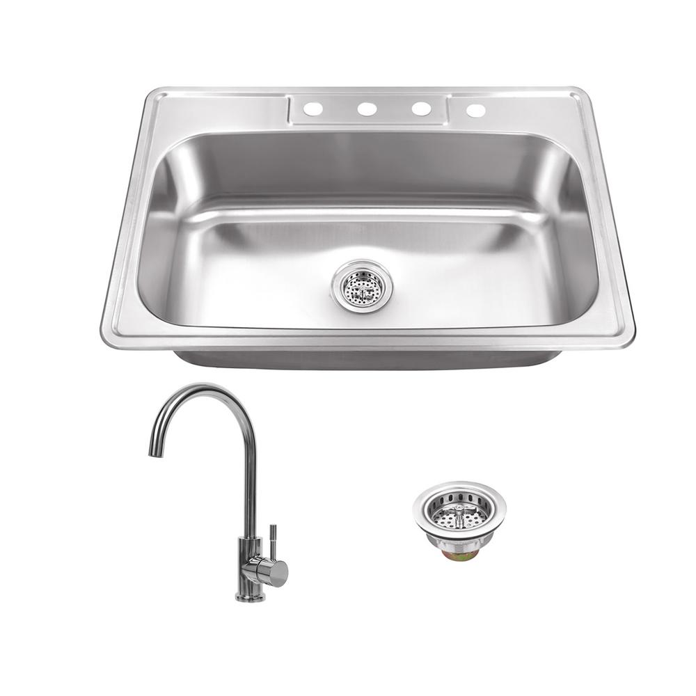 Ipt Sink Company Drop In Stainless Steel 33 4 Hole Single Bowl Drop In Stainless Steel 33 4 Hole Single Bowl Kitchen Sink With Gooseneck Faucet