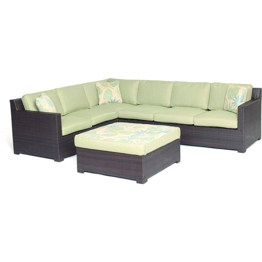 Hanover Metropolitan Brown 5 Piece Aluminum All Weather Wicker Hanover Metropolitan Brown 5 Piece Aluminum All Weather Wicker Patio Seating Set With Avocado Green Cushions Metro5pc B Grn The Home Depot