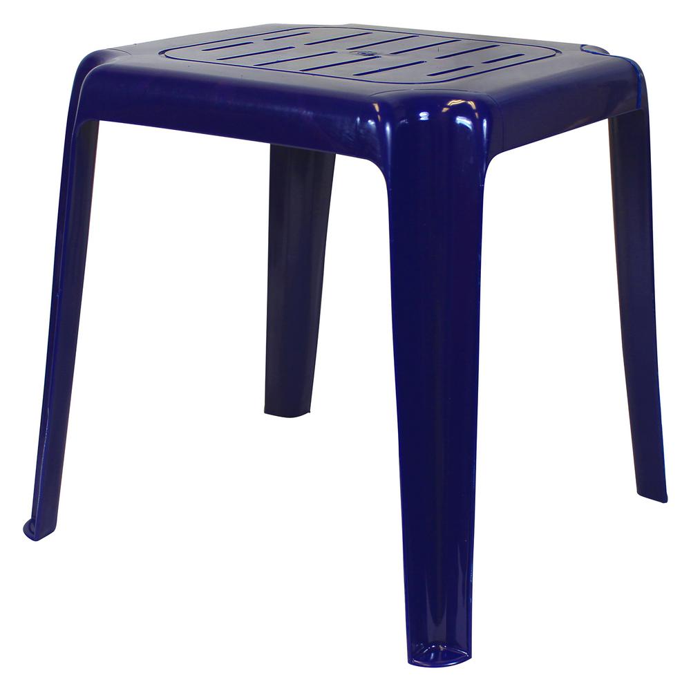 Emsco 17 in. Cobalt Blue Stackable Slotted Plastic Outdoor Side Table