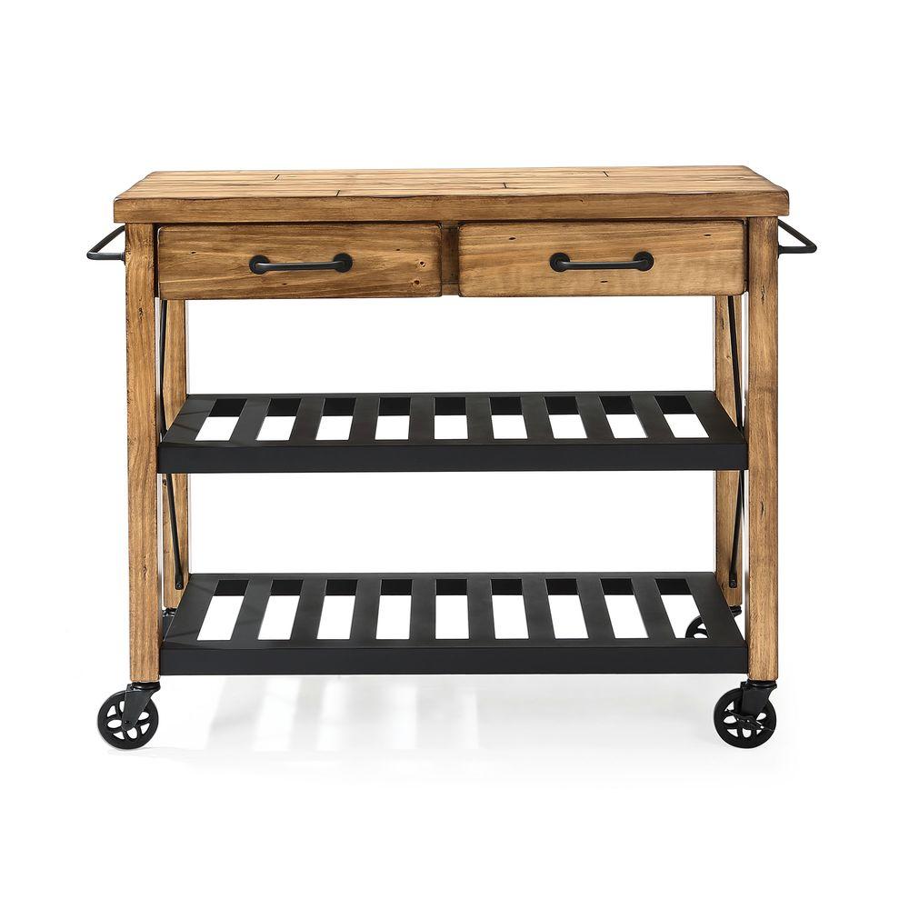 Crosley Roots Rack Industrial Natural Kitchen Cart With Towel Rack Cf3008 Na The Home Depot