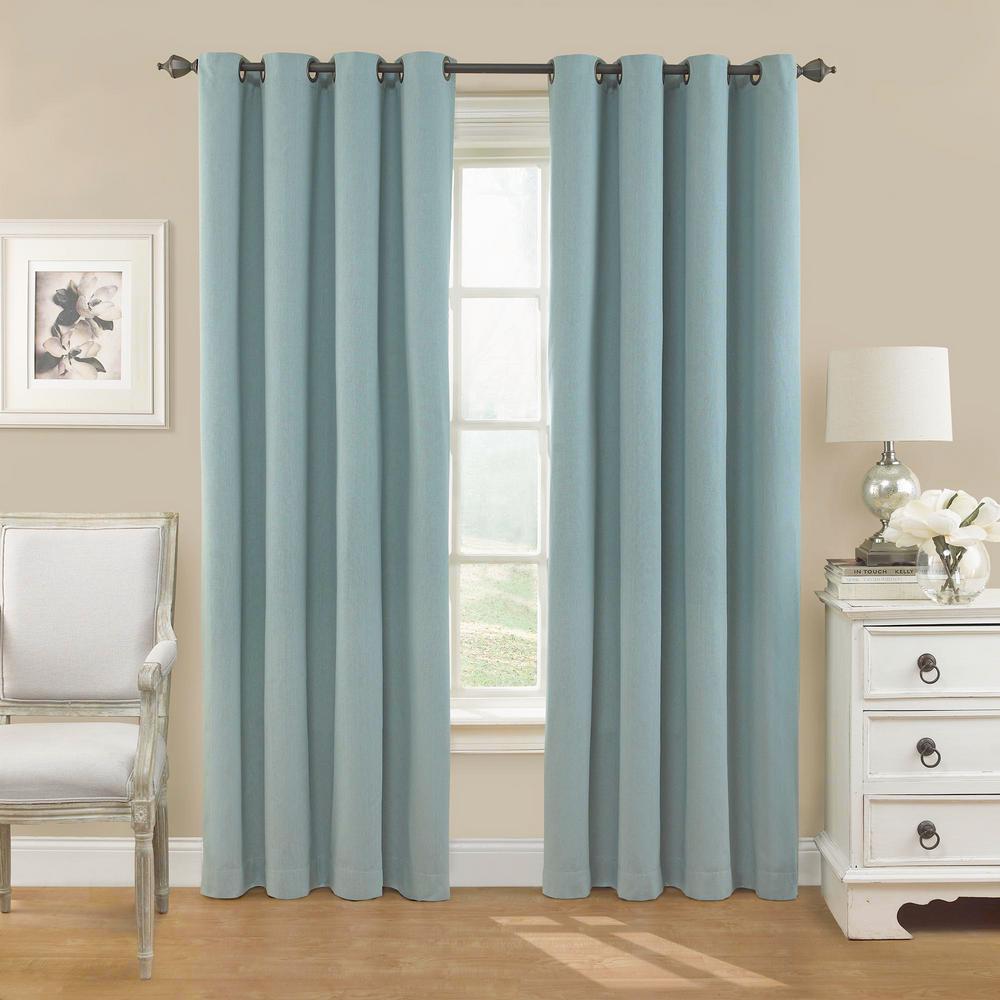 Eclipse Nadya Solid Blackout Window Curtain Panel In Smokey Blue 52 In W X 63 In L