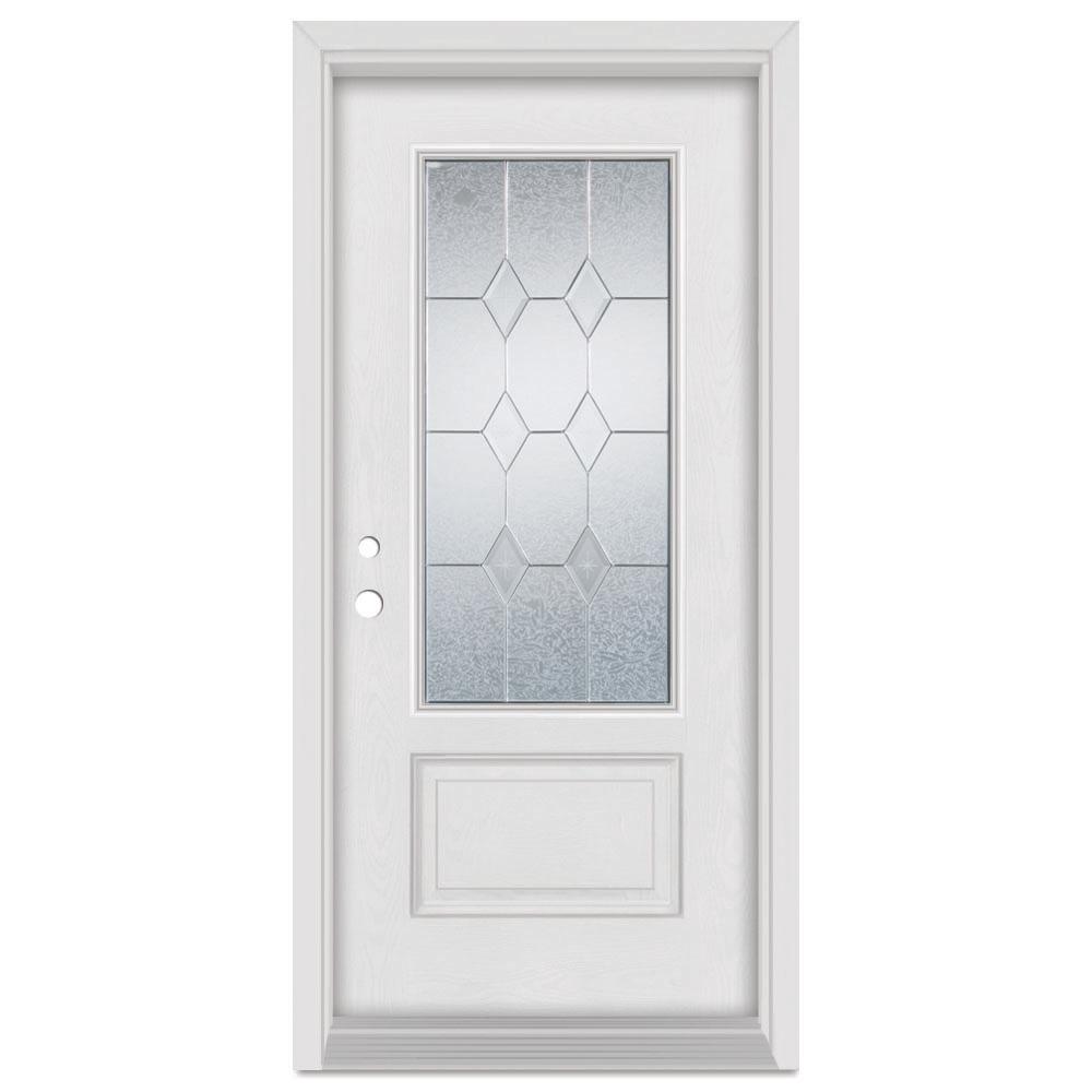 Stanley Doors 36 in. x 80 in. Geometric RightHand Zinc Finished Fiberglass Mahogany Woodgrain