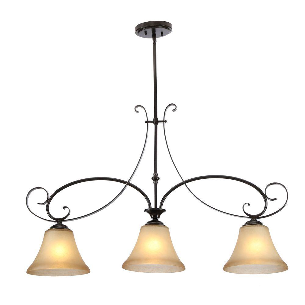 hampton bay essex 3-light aged black island pendant with tea stained