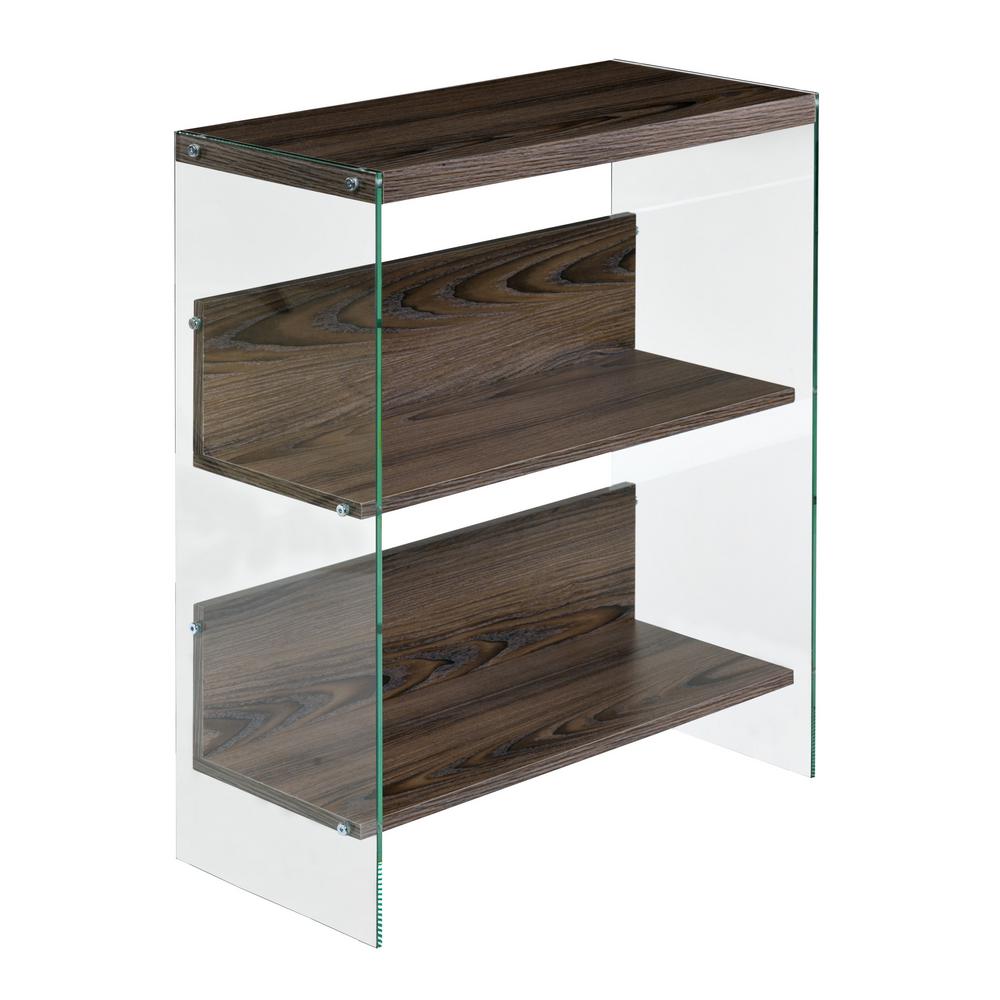 Onee Walnut Escher Skye Collection 3 Tier Bookshelf Wood And Onee Walnut Escher Skye Collection 3 Tier Bookshelf Wood And Clear Gl
