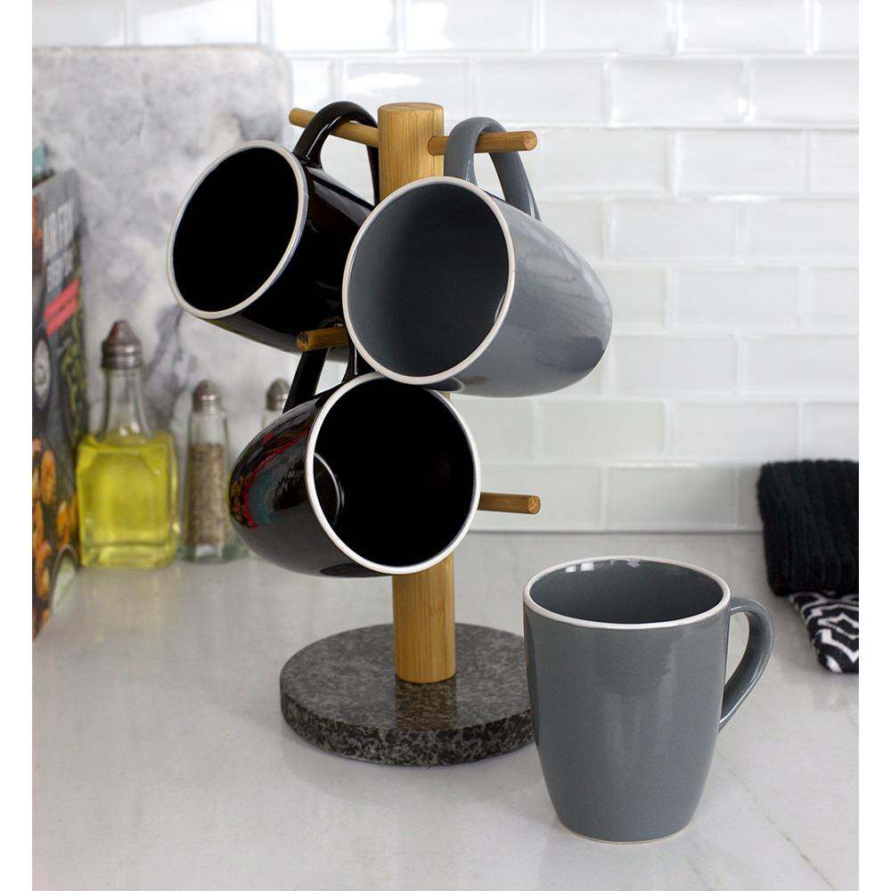 6 Hook White Mug Tree Bamboo Mug Tree Holder Stand Granite Base