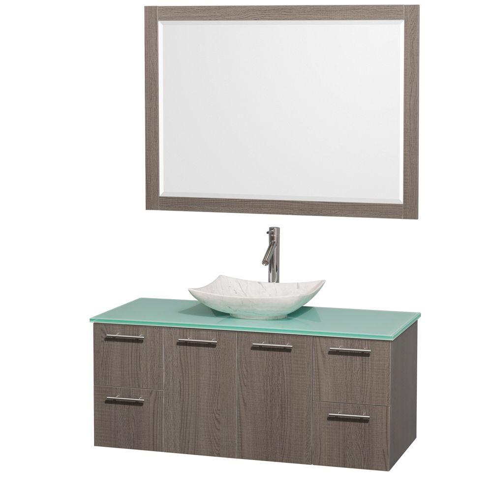 Wyndham Collection Amare 48 in. Vanity in Gray Oak with Glass Vanity
