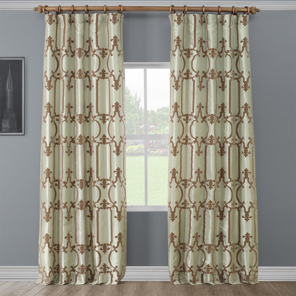 Exclusive Fabrics Furnishings Royal Gate Sage Green And Amber Flocked Faux Silk Curtain 50 In W X 96 In L Ptfflk C32c 96 The Home Depot