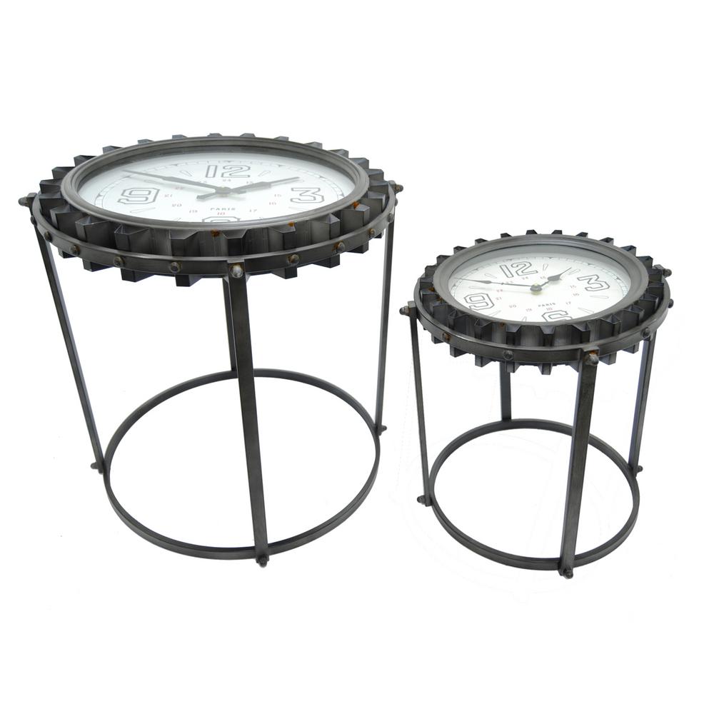 THREE HANDS 21.5 inch Black End Table Clock (Set of 2) by THREE HANDS