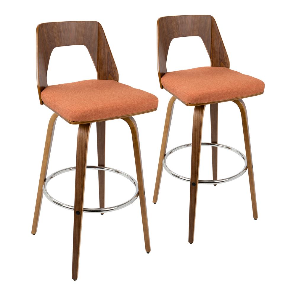 lumisource trilogy 30 in bar stool in walnut and orange fabric set of  2b30trilor wlo2  the home depot