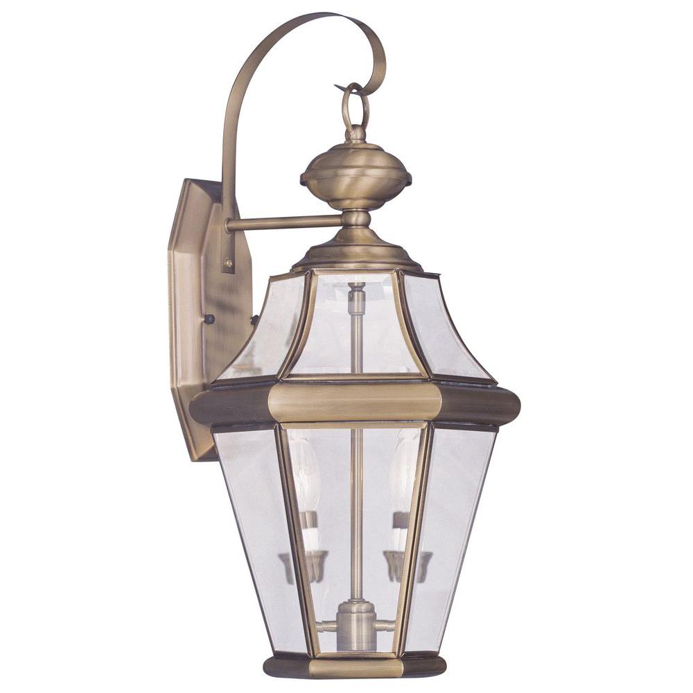 brass outdoor antique lighting livex light lantern georgetown 2261 beveled glass clear providence lowes candelabra base homedepot