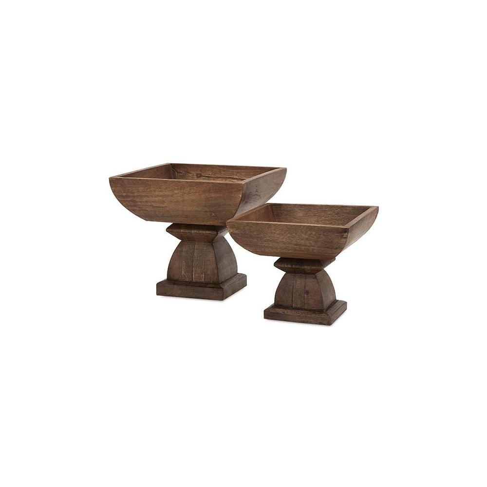 Petra Natural Wood Pedestal Bowl (Set of 2)
