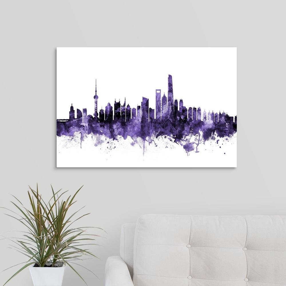 Shanghai China Watercolor Skyline Wall Art Home Decor Poster UNFRAMED