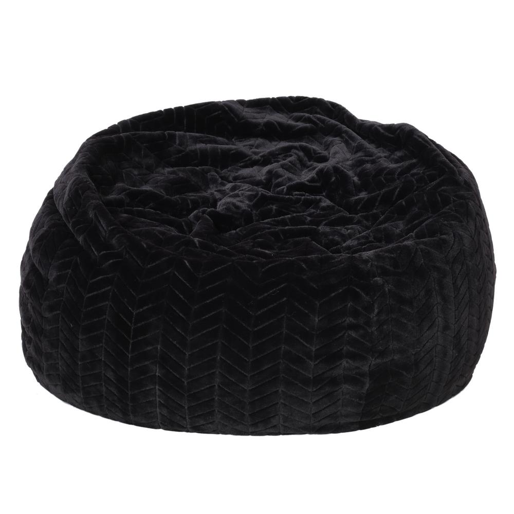Noble House 3 ft. Black Faux Fur Bean Bag 299731 The Home Depot