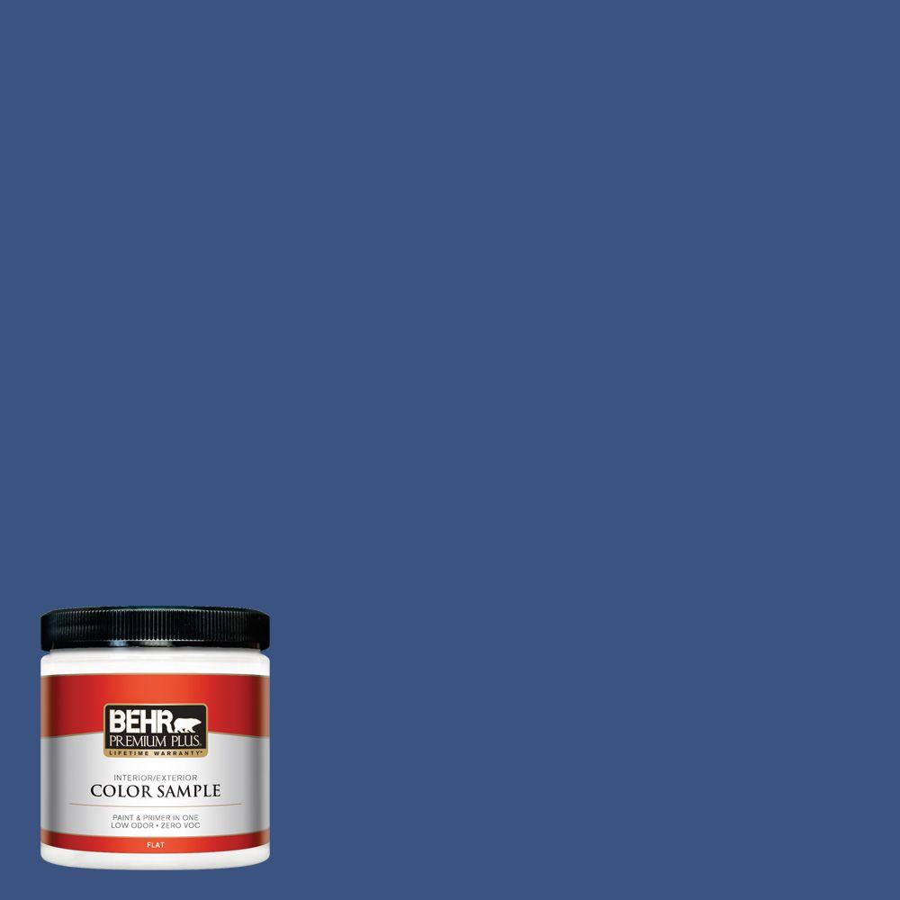 BEHR Premium Plus 8 oz. #S-G-600 Deep Azure Flat Interior/Exterior Paint and Primer in One Sample