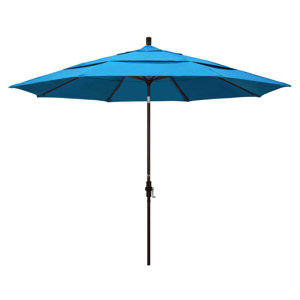 California Umbrella 11 Ft Bronze Aluminum Market Patio Umbrella With Crank Lift In Canvas Cyan Sunbrella Gscu118117 56105 Dwv The Home Depot