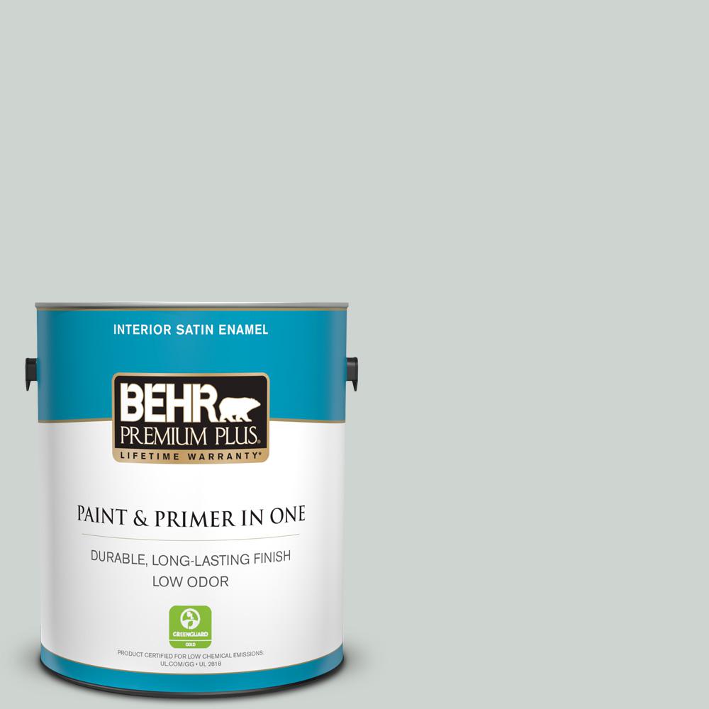 BEHR PREMIUM PLUS 1 gal. PPU1211 Salt Glaze Satin Enamel Low Odor Interior Paint and Primer in