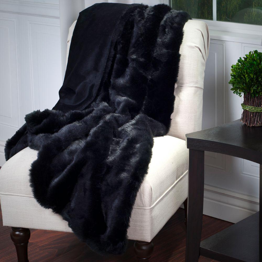 Lavish Home Black Luxury Long Haired Faux Fur Throw6174BL The Home