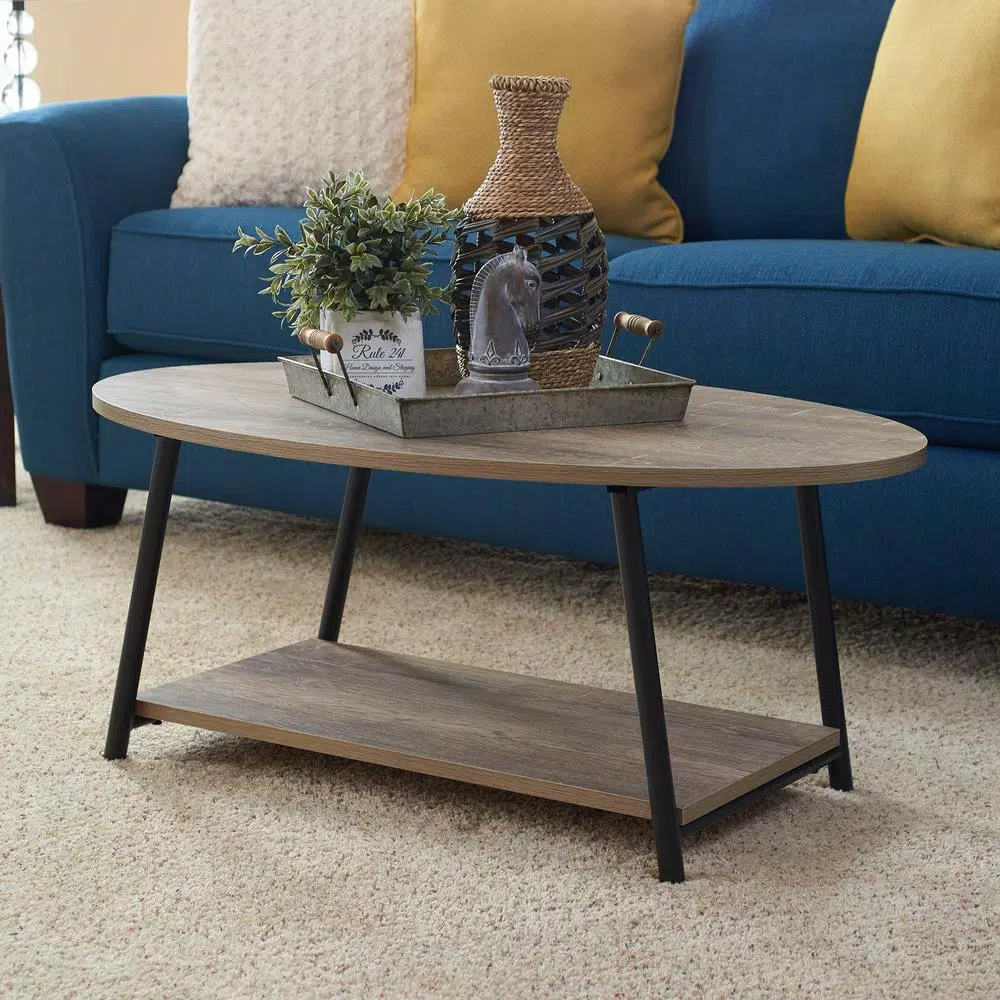 Photo 1 of 40 in. Brown Medium Oval Wood Coffee Table with Storage