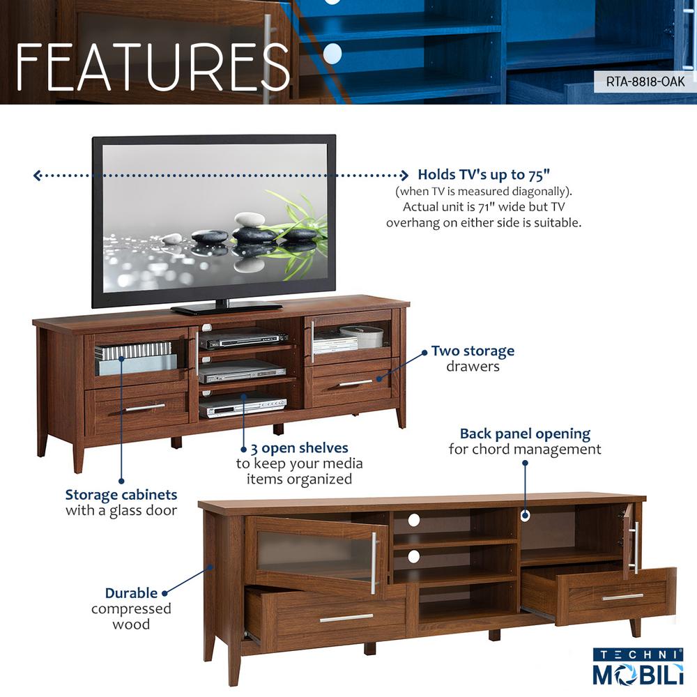 Techni Mobili Modern Oak Tv Stand With Storage For Tv S Up To 75