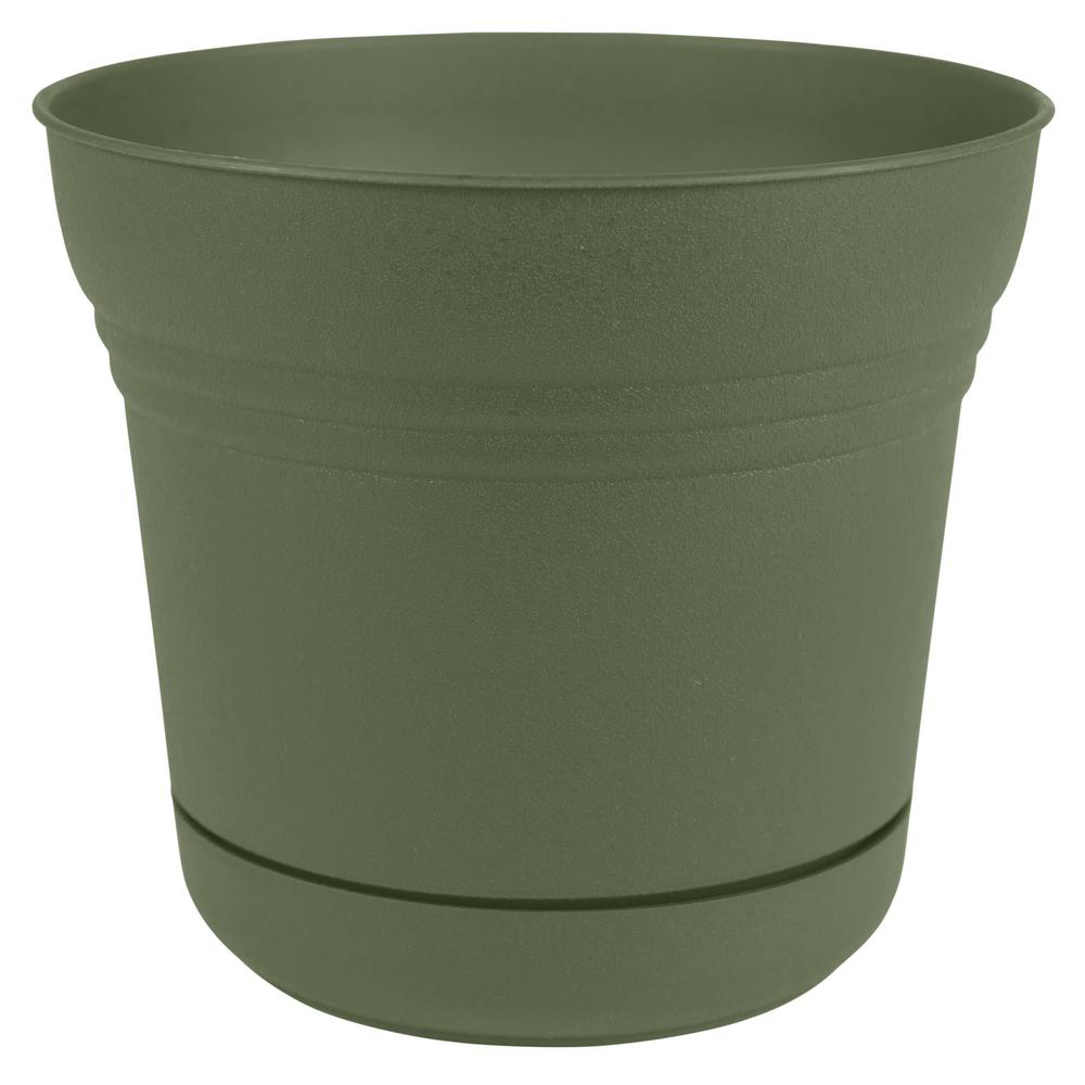 Bloem Saturn 12 in. x 10.75 Living Green Plastic Planter with Saucer