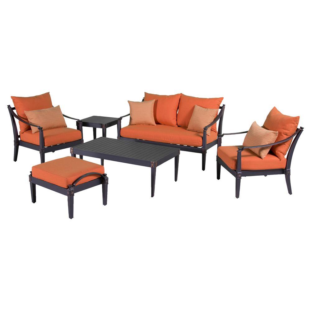 Rst Brands Astoria 6 Piece Love And Club Patio Deep Seating Set With Tikka Orange Cushions