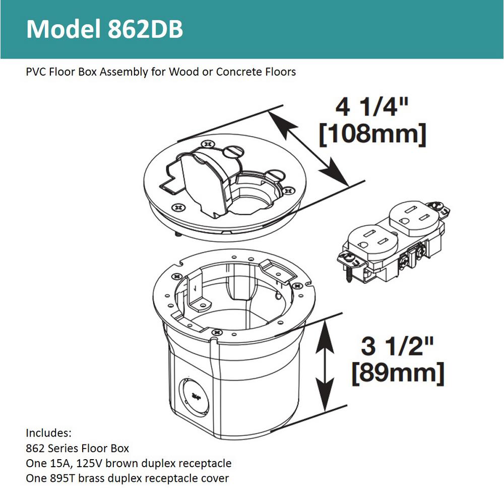 Legrand Wiremold 862 Series 3 4 In 15 Amp Round 2 Outlet Floor Box Brass