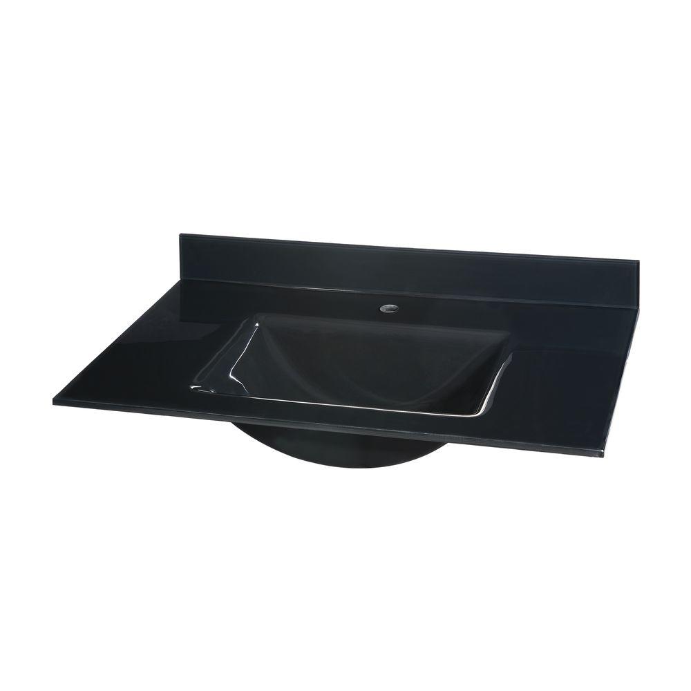 Ryvyr 25 In Glass Vanity Top In Black With Black Integral Basin